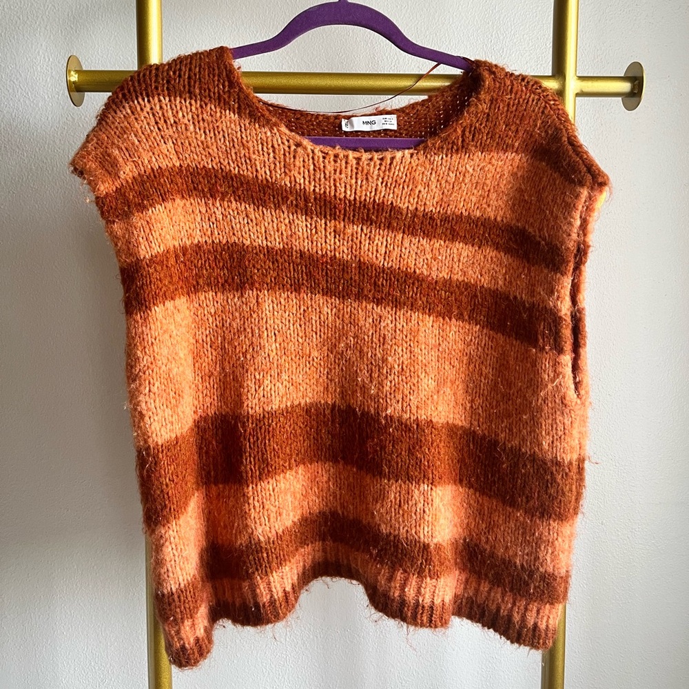 MNG Orange Striped Knit Top